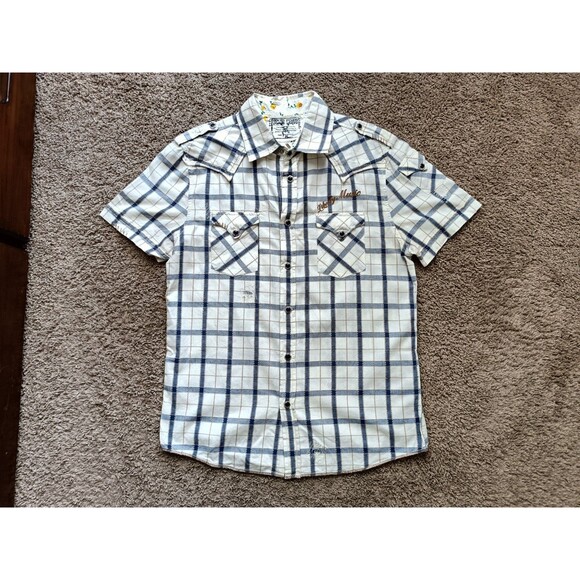 Toxic Waste Button Up Shirt Men's XL Western Plaid Embroidered Short Sleeve - Picture 1 of 8